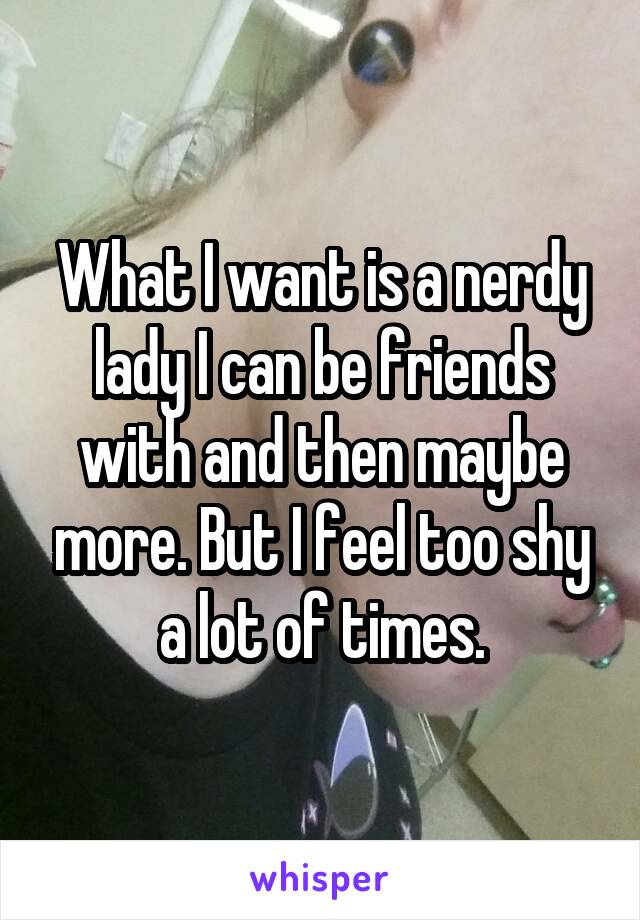 What I want is a nerdy lady I can be friends with and then maybe more. But I feel too shy a lot of times.