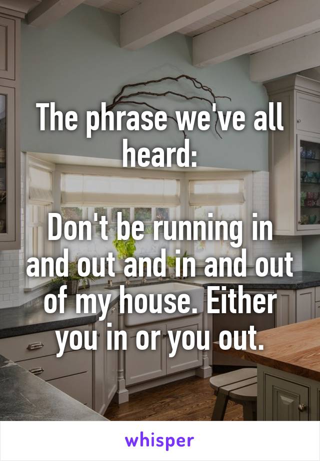 The phrase we've all heard:

Don't be running in and out and in and out of my house. Either you in or you out.
