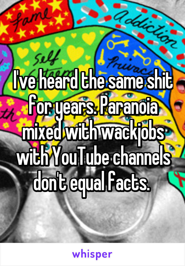 I've heard the same shit for years. Paranoia mixed with wackjobs with YouTube channels don't equal facts. 