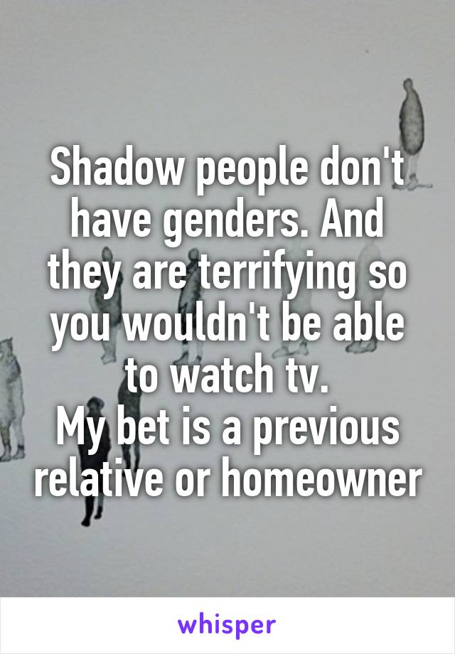 Shadow people don't have genders. And they are terrifying so you wouldn't be able to watch tv.
My bet is a previous relative or homeowner