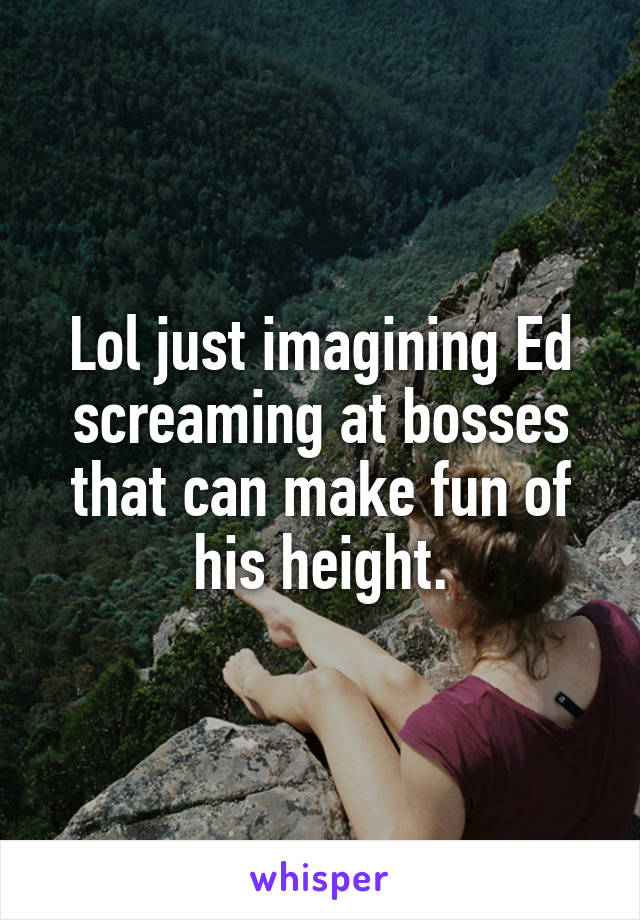 Lol just imagining Ed screaming at bosses that can make fun of his height.