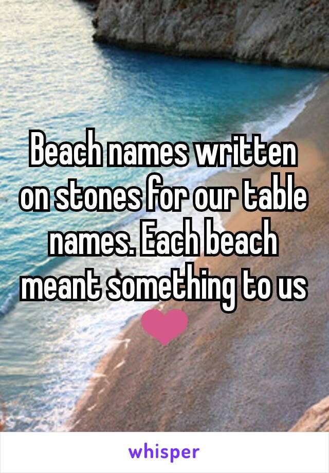 Beach names written on stones for our table names. Each beach meant something to us ❤