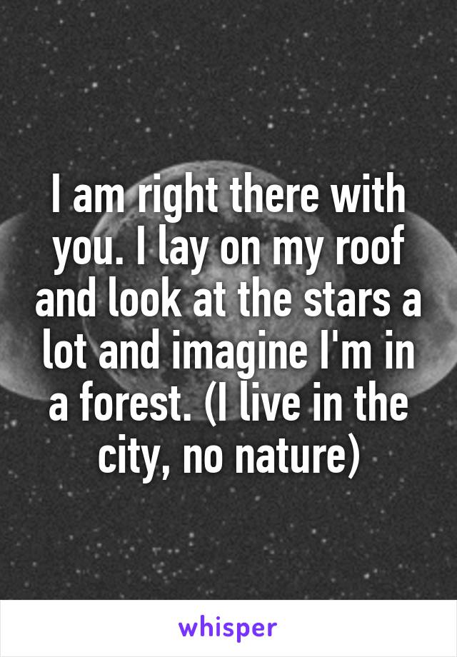 I am right there with you. I lay on my roof and look at the stars a lot and imagine I'm in a forest. (I live in the city, no nature)