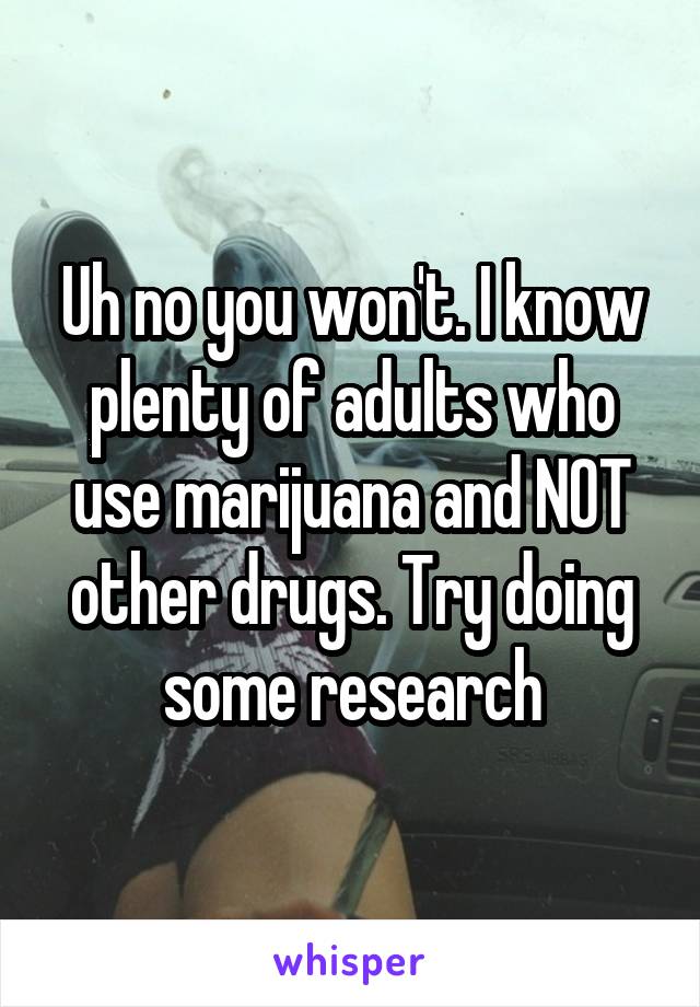 Uh no you won't. I know plenty of adults who use marijuana and NOT other drugs. Try doing some research
