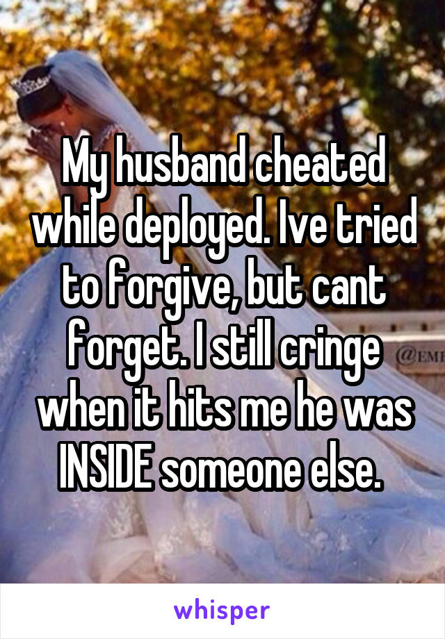 My husband cheated while deployed. Ive tried to forgive, but cant forget. I still cringe when it hits me he was INSIDE someone else. 