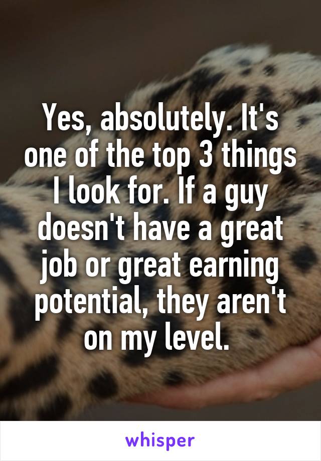 Yes, absolutely. It's one of the top 3 things I look for. If a guy doesn't have a great job or great earning potential, they aren't on my level. 
