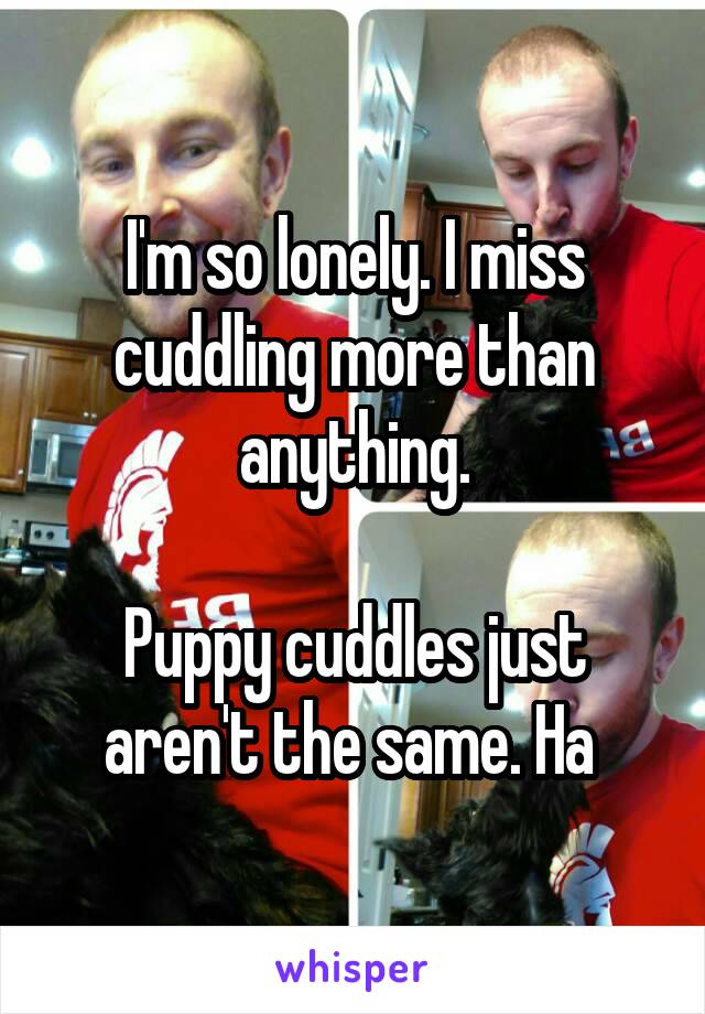 I'm so lonely. I miss cuddling more than anything.

Puppy cuddles just aren't the same. Ha 