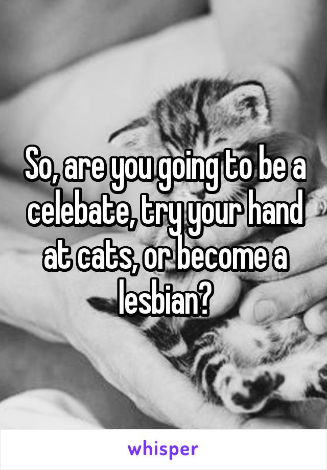 So, are you going to be a celebate, try your hand at cats, or become a lesbian?