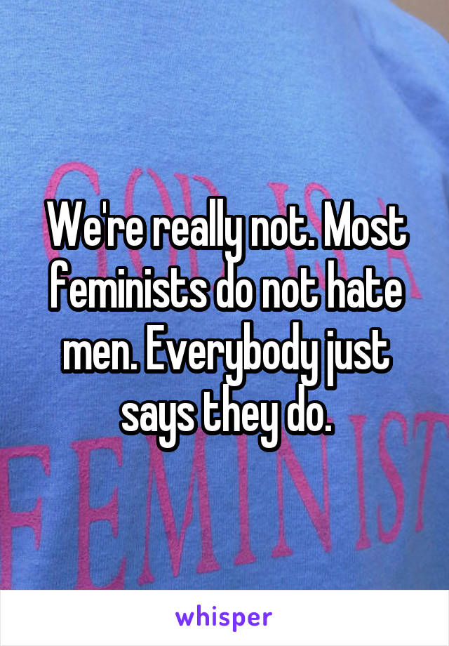 We're really not. Most feminists do not hate men. Everybody just says they do.