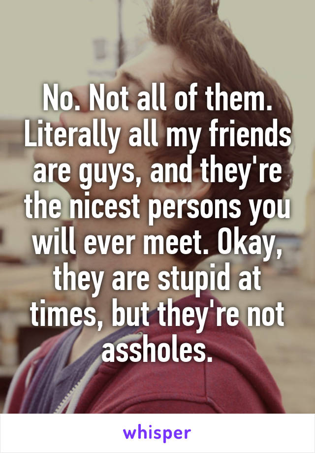 No. Not all of them. Literally all my friends are guys, and they're the nicest persons you will ever meet. Okay, they are stupid at times, but they're not assholes.