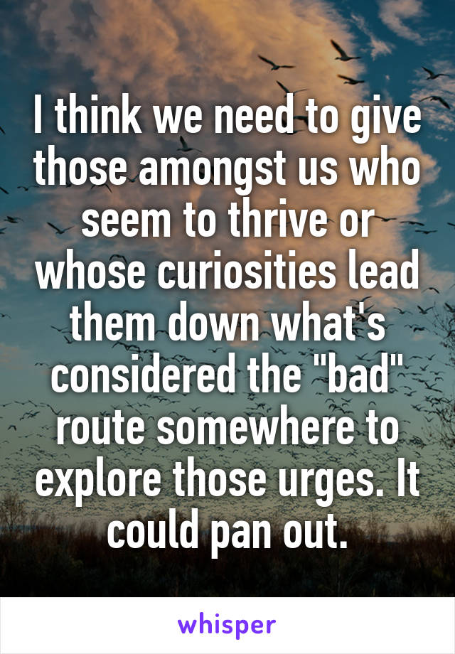 I think we need to give those amongst us who seem to thrive or whose curiosities lead them down what's considered the "bad" route somewhere to explore those urges. It could pan out.