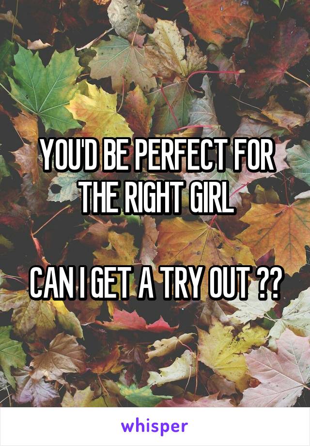 YOU'D BE PERFECT FOR THE RIGHT GIRL

CAN I GET A TRY OUT ??