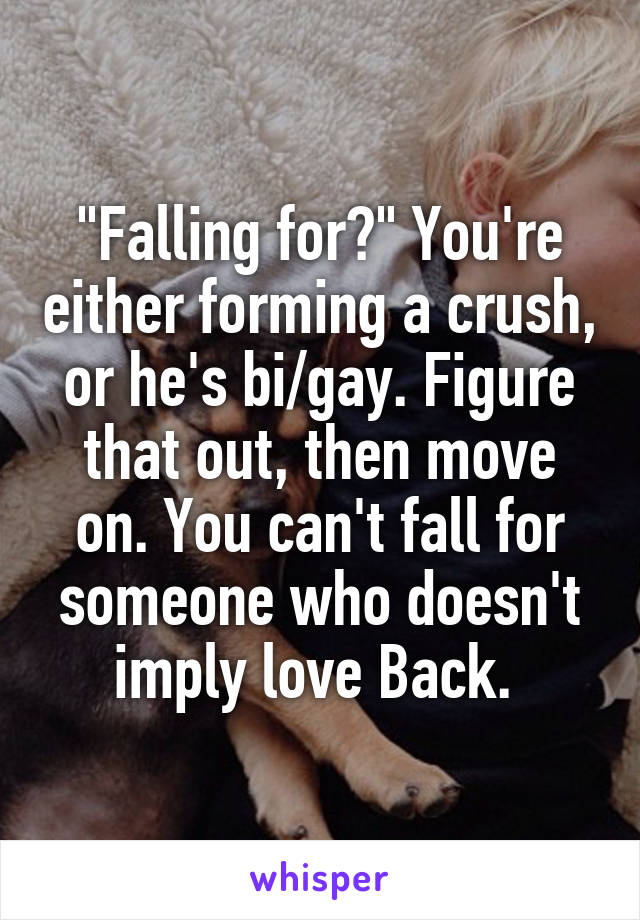"Falling for?" You're either forming a crush, or he's bi/gay. Figure that out, then move on. You can't fall for someone who doesn't imply love Back. 
