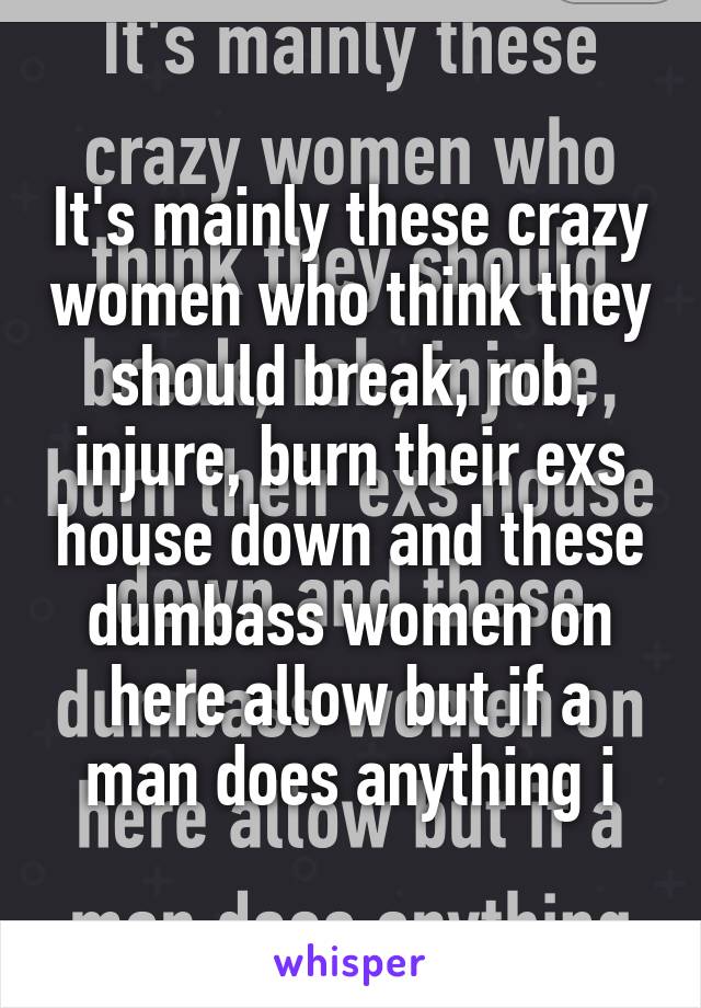 It's mainly these crazy women who think they should break, rob, injure, burn their exs house down and these dumbass women on here allow but if a man does anything i