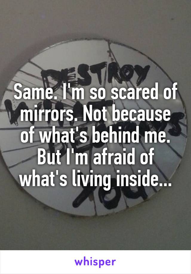 Same. I'm so scared of mirrors. Not because of what's behind me. But I'm afraid of what's living inside...