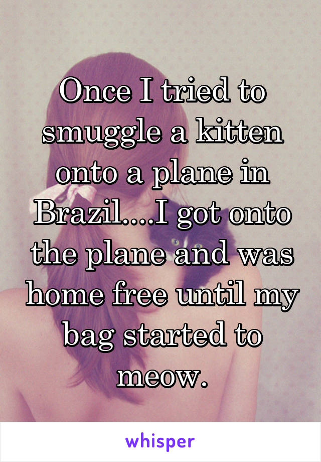 Once I tried to smuggle a kitten onto a plane in Brazil....I got onto the plane and was home free until my bag started to meow.