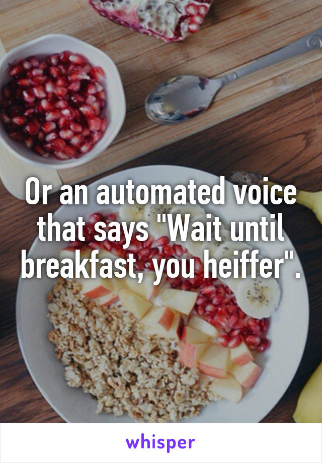 Or an automated voice that says "Wait until breakfast, you heiffer".