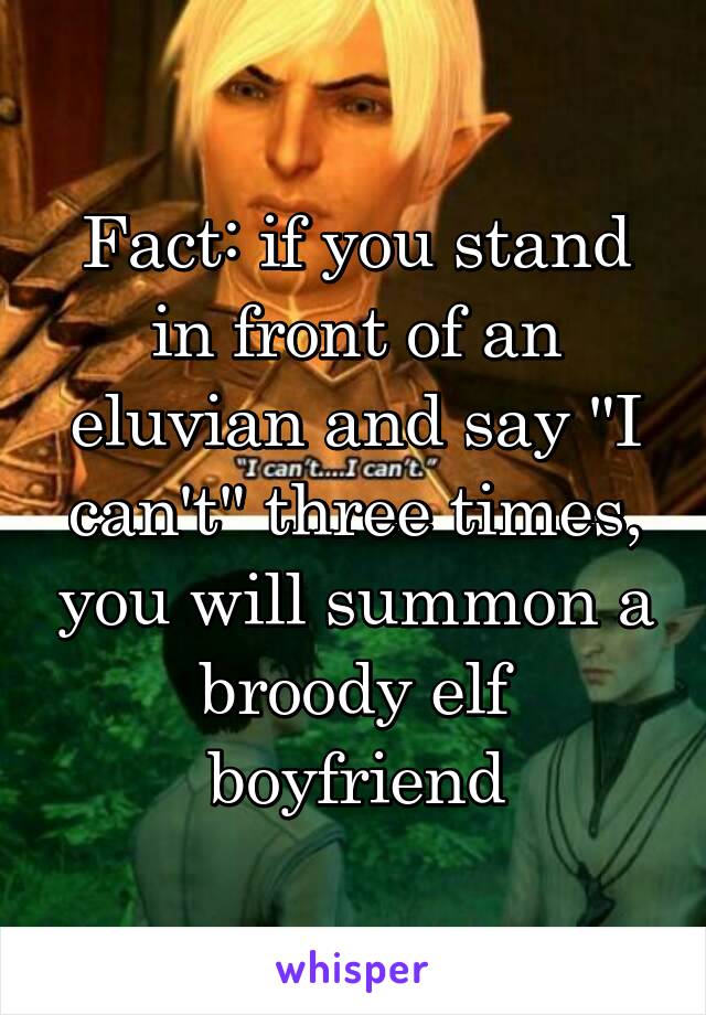 Fact: if you stand in front of an eluvian and say "I can't" three times, you will summon a broody elf boyfriend