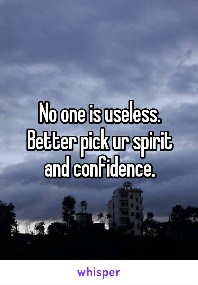 No one is useless. Better pick ur spirit and confidence.