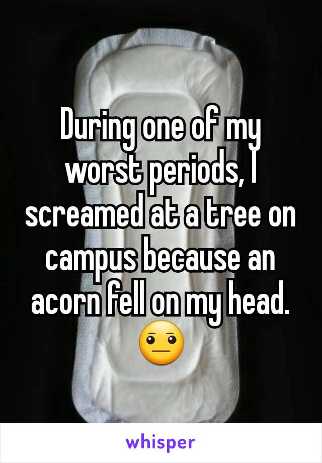 During one of my worst periods, I screamed at a tree on campus because an acorn fell on my head.
😐
