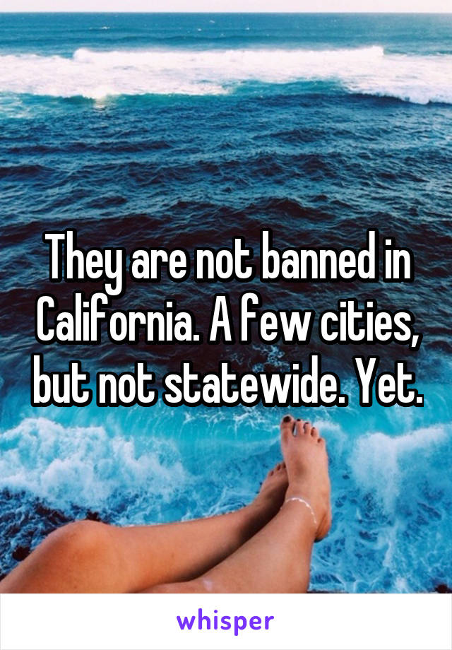 They are not banned in California. A few cities, but not statewide. Yet.