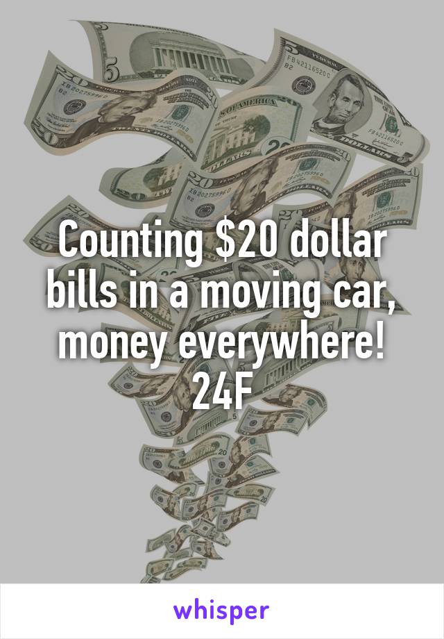 Counting $20 dollar bills in a moving car, money everywhere!
24F