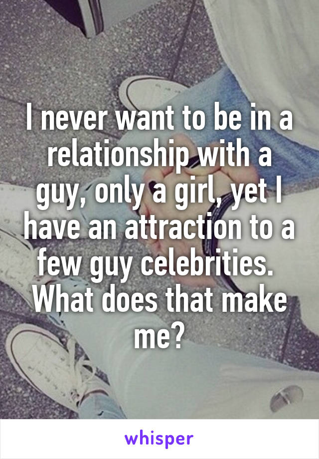I never want to be in a relationship with a guy, only a girl, yet I have an attraction to a few guy celebrities. 
What does that make me?
