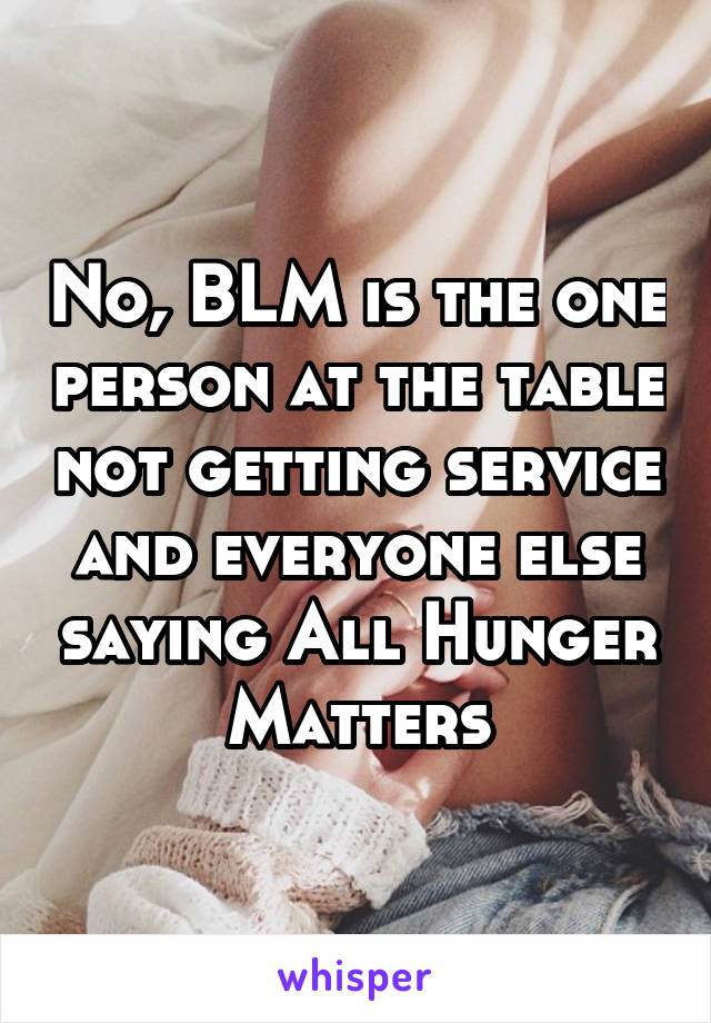 No, BLM is the one person at the table not getting service and everyone else saying All Hunger Matters