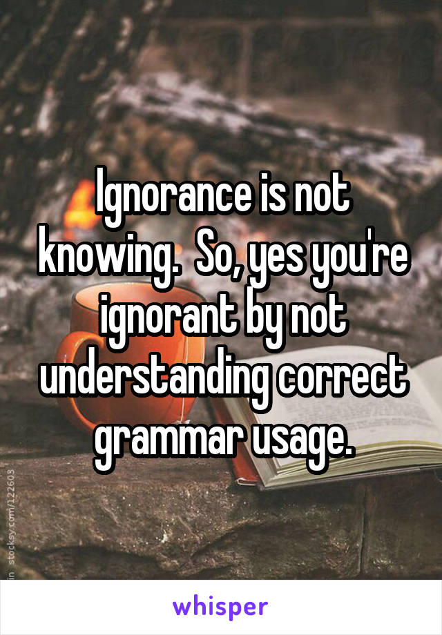 Ignorance is not knowing.  So, yes you're ignorant by not understanding correct grammar usage.
