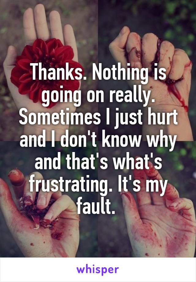 Thanks. Nothing is going on really. Sometimes I just hurt and I don't know why and that's what's frustrating. It's my fault. 