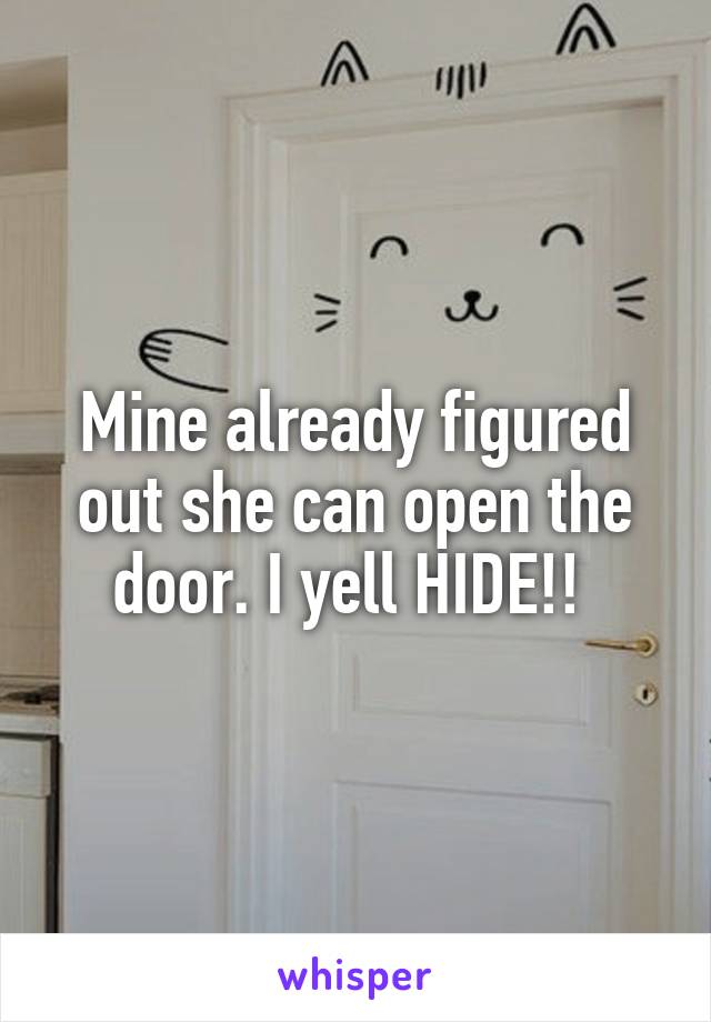 Mine already figured out she can open the door. I yell HIDE!! 