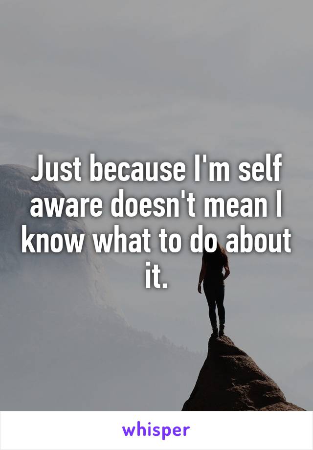 Just because I'm self aware doesn't mean I know what to do about it.