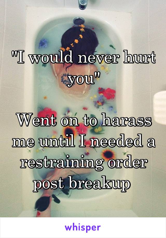 "I would never hurt you"

Went on to harass me until I needed a restraining order post breakup 