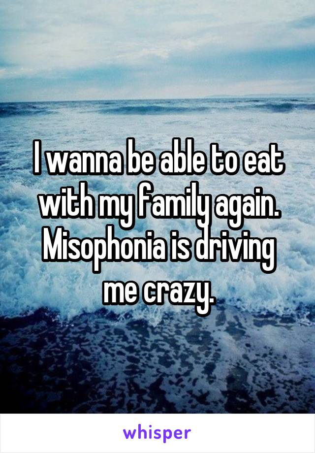 I wanna be able to eat with my family again.
Misophonia is driving me crazy.