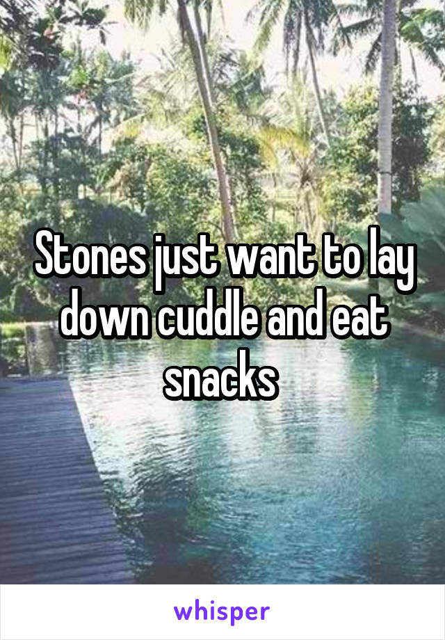 Stones just want to lay down cuddle and eat snacks 