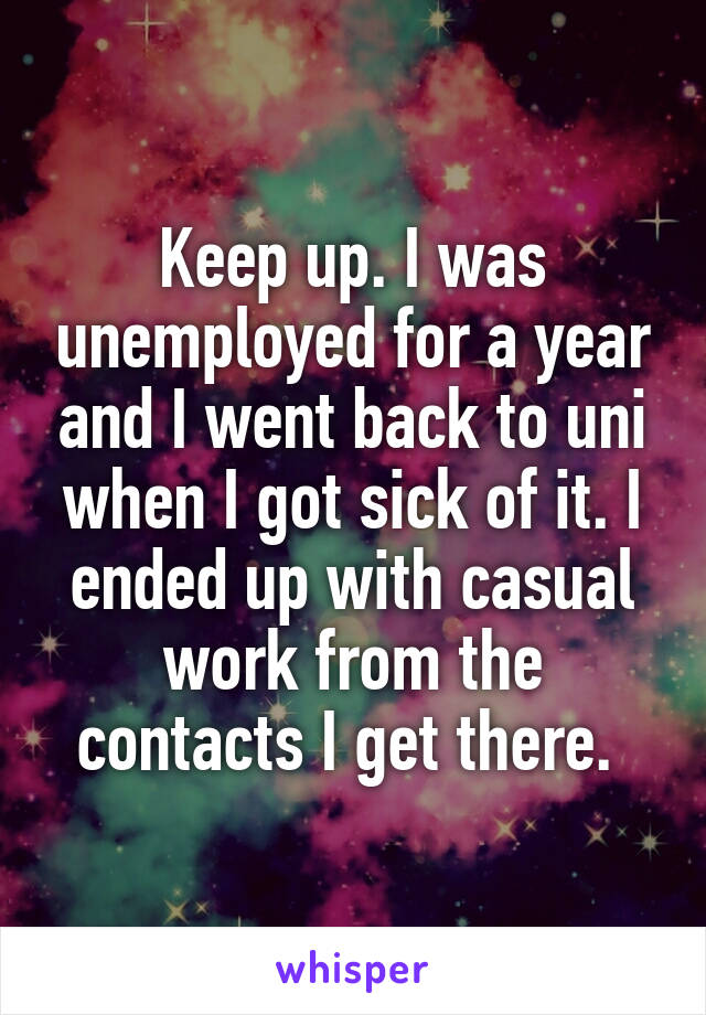 Keep up. I was unemployed for a year and I went back to uni when I got sick of it. I ended up with casual work from the contacts I get there. 