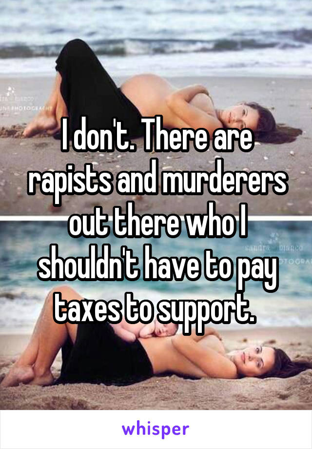 I don't. There are rapists and murderers out there who I shouldn't have to pay taxes to support. 