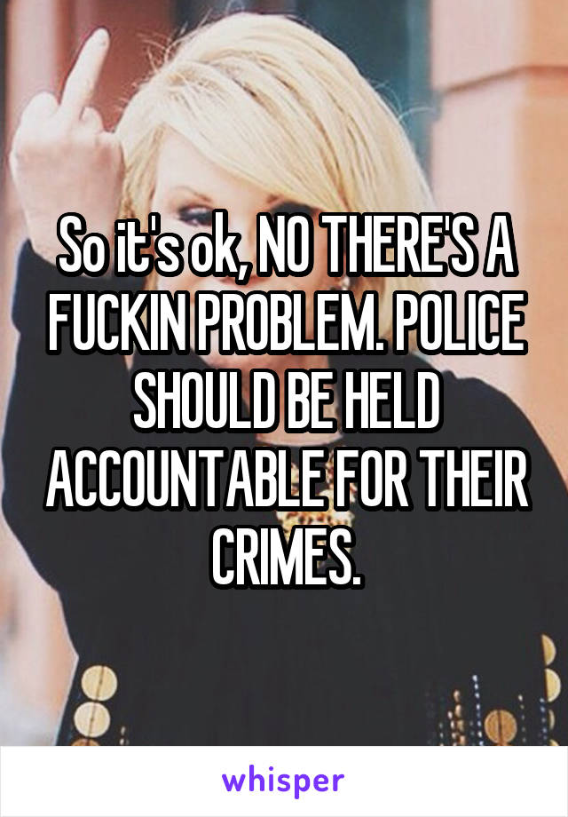So it's ok, NO THERE'S A FUCKIN PROBLEM. POLICE SHOULD BE HELD ACCOUNTABLE FOR THEIR CRIMES.