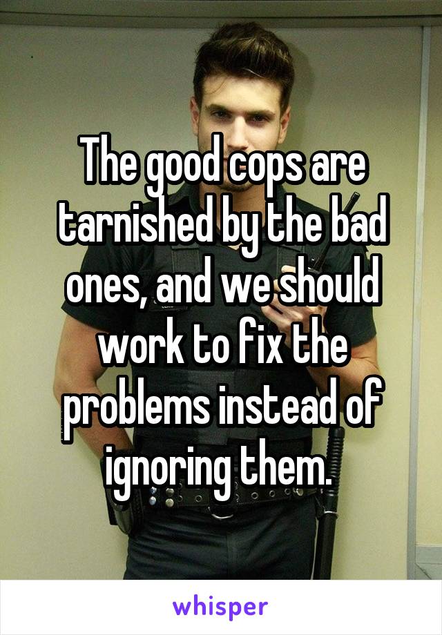 The good cops are tarnished by the bad ones, and we should work to fix the problems instead of ignoring them. 