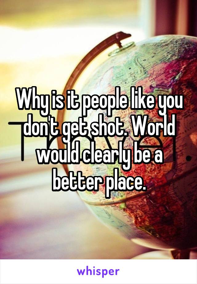 Why is it people like you don't get shot. World would clearly be a better place.