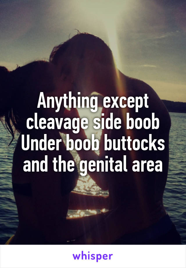 Anything except cleavage side boob
Under boob buttocks and the genital area