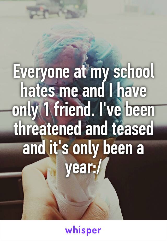 Everyone at my school hates me and I have only 1 friend. I've been threatened and teased and it's only been a year:/