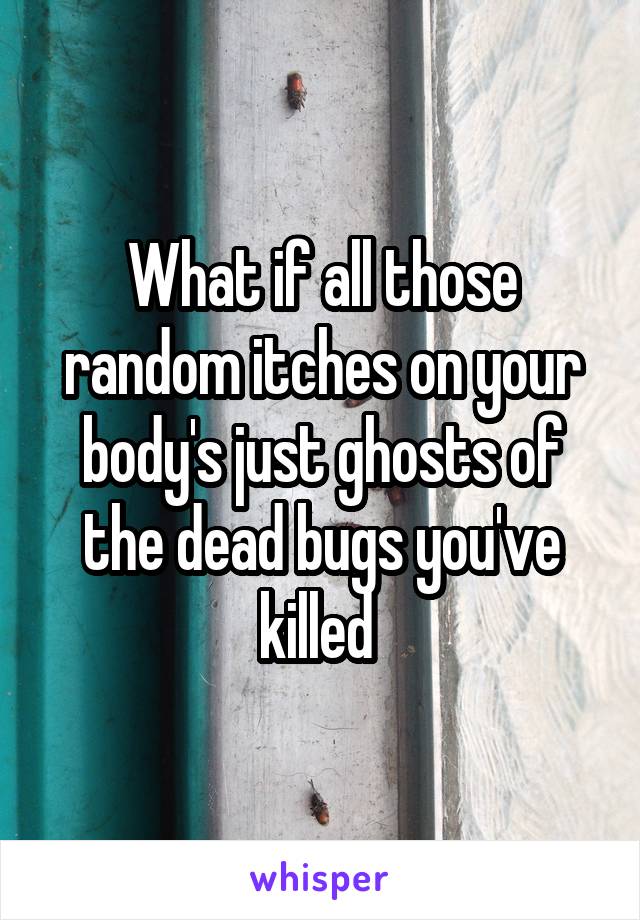 What if all those random itches on your body's just ghosts of the dead bugs you've killed 