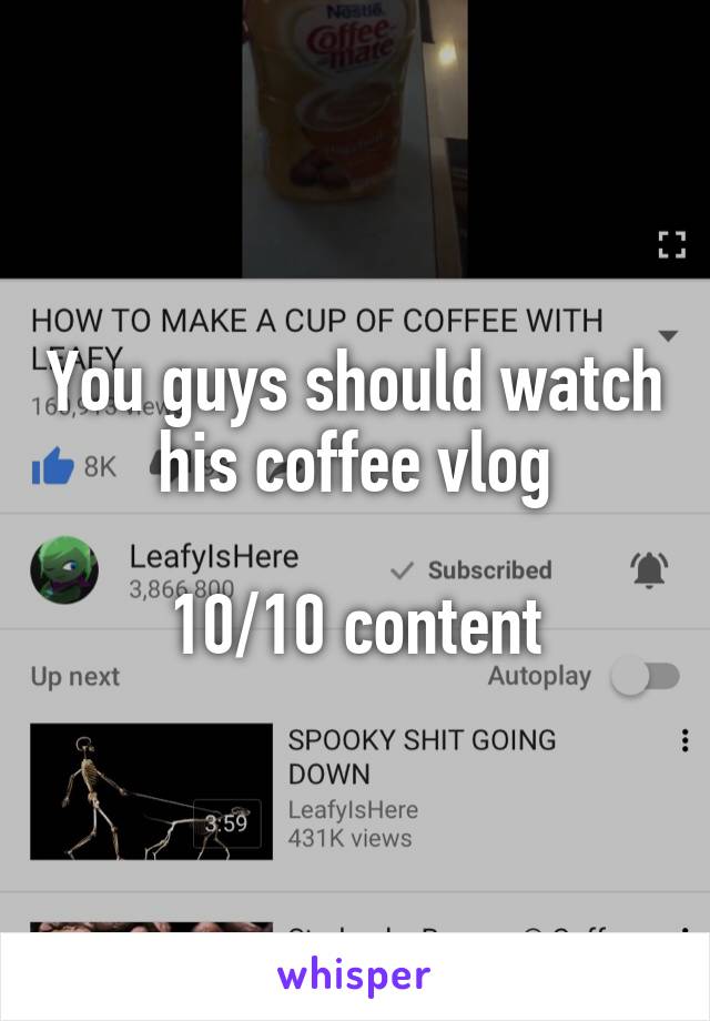 You guys should watch his coffee vlog

10/10 content