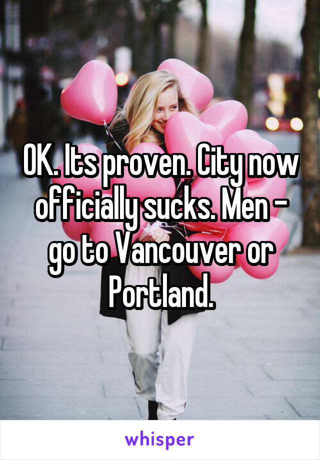 OK. Its proven. City now officially sucks. Men - go to Vancouver or Portland.