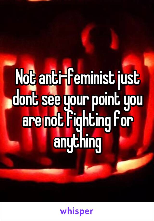 Not anti-feminist just dont see your point you are not fighting for anything