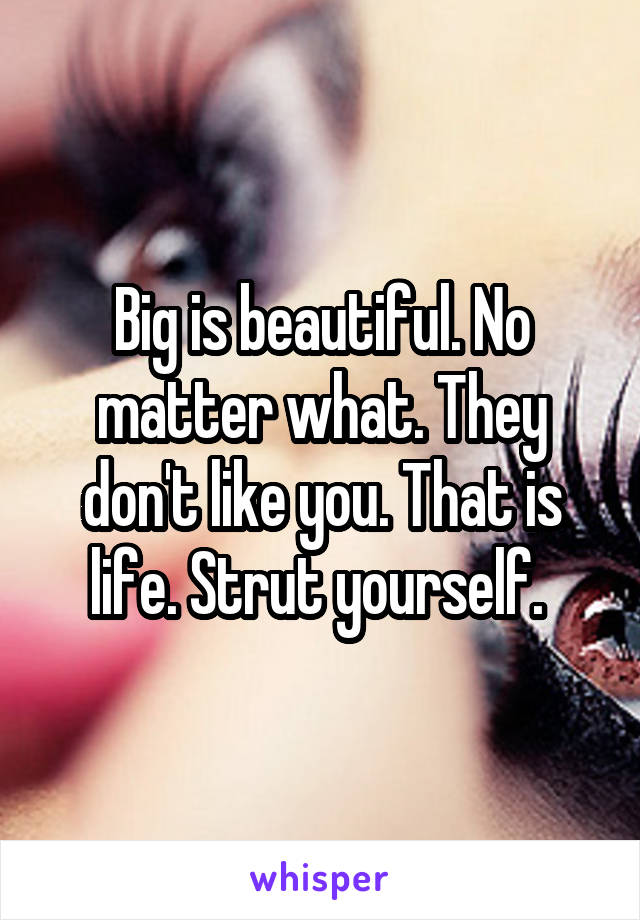 Big is beautiful. No matter what. They don't like you. That is life. Strut yourself. 