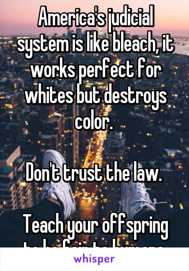 America's judicial system is like bleach, it works perfect for whites but destroys color. 

Don't trust the law. 

Teach your offspring to be fair to humans.