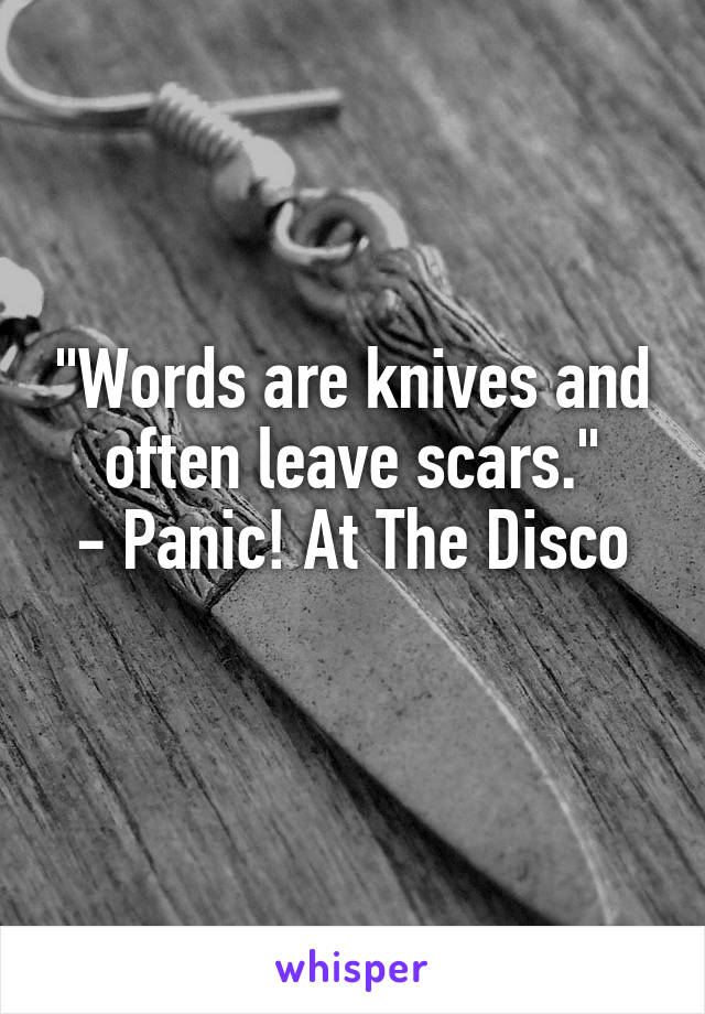 "Words are knives and often leave scars."
- Panic! At The Disco
