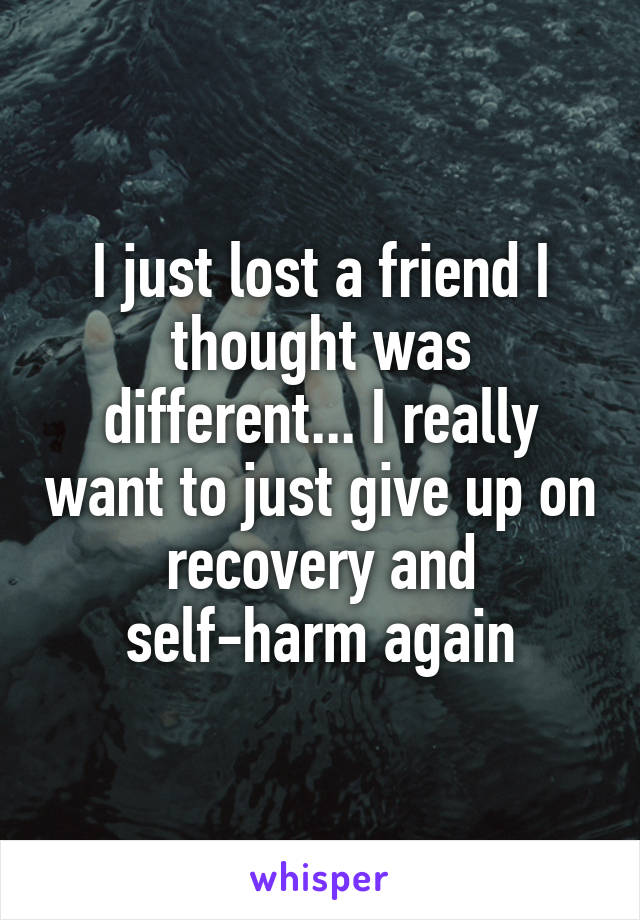 I just lost a friend I thought was different... I really want to just give up on recovery and self-harm again